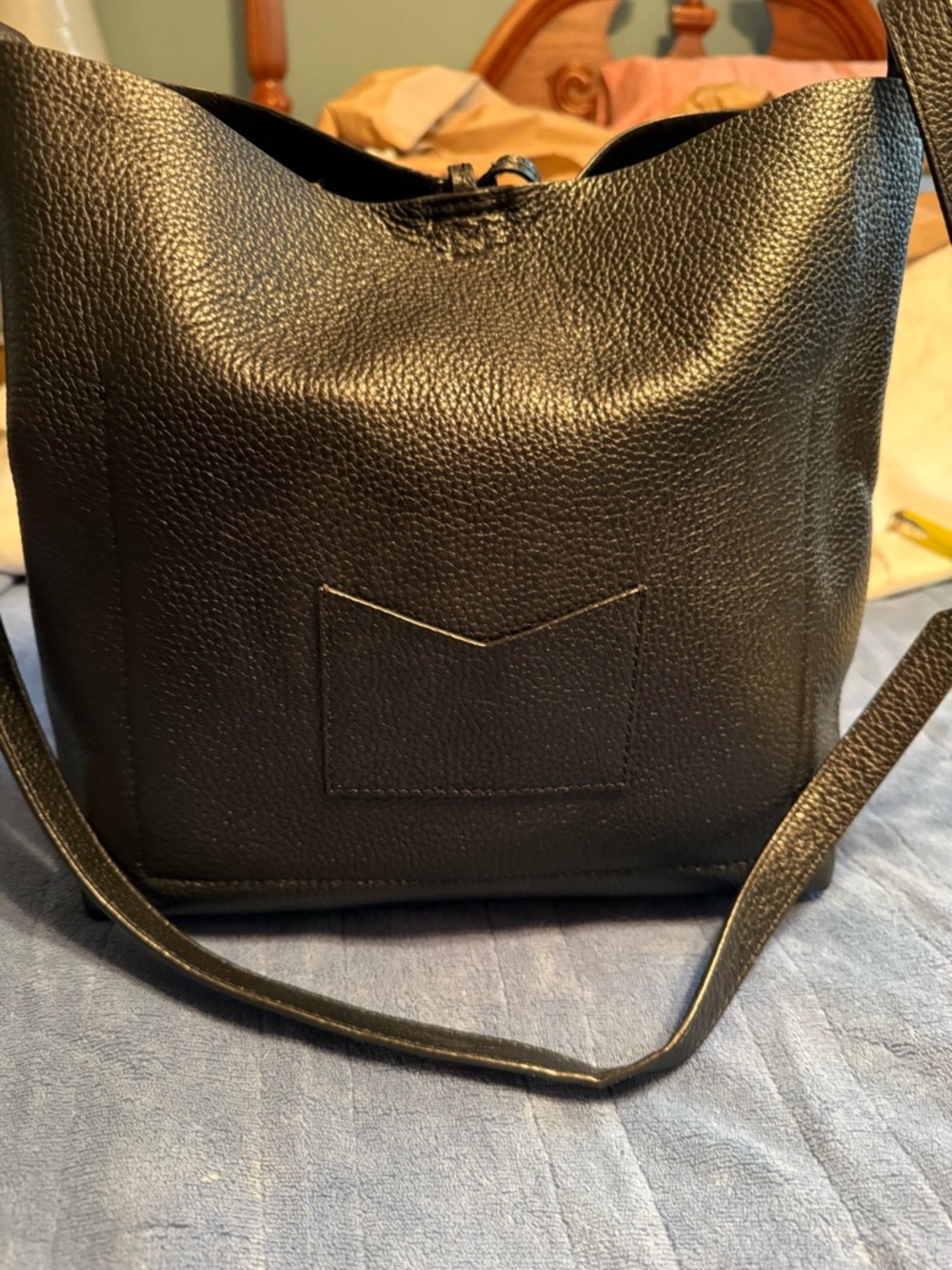 Michael Kors Black Pebbled Leather Tote with Gold MK Logo - Picture 7 of 8